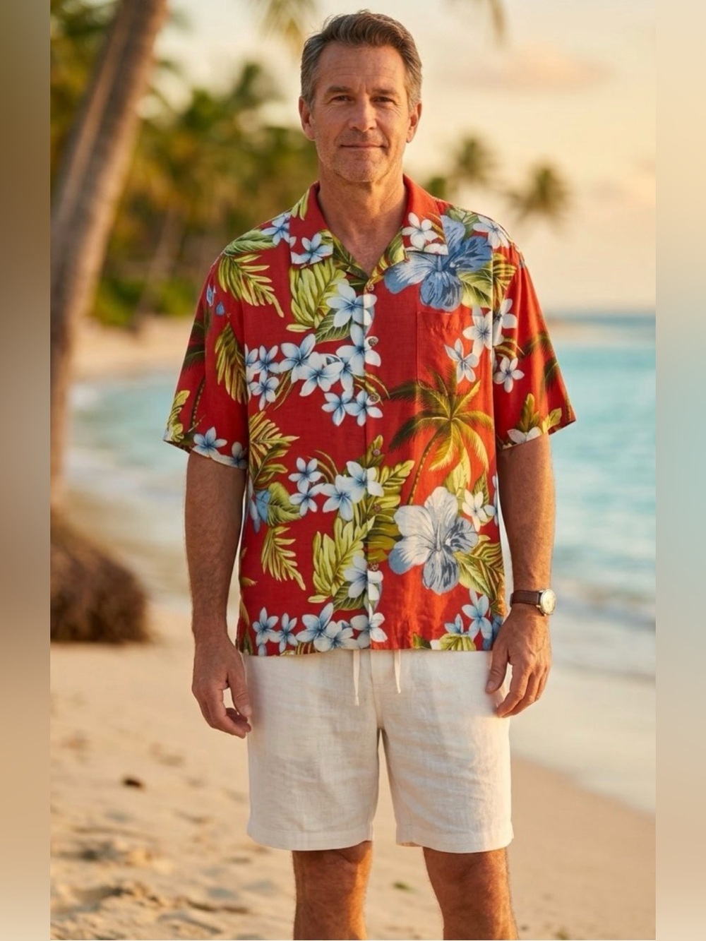 Vintage Tommy Bahama Red Floral Hawaiian Button-Down Shirt, 100% silk, Size XL